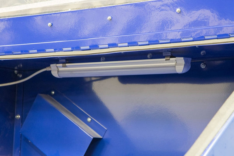 Interior LED light inside the Eastwood B60 abrasive media blast cabinet