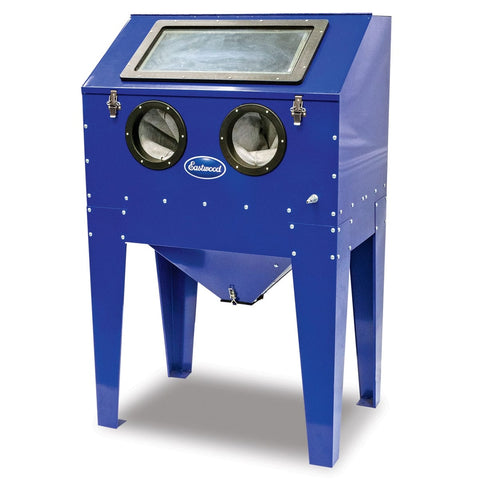 Eastwood B60 blue abrasive media blast cabinet with viewing window and glove ports